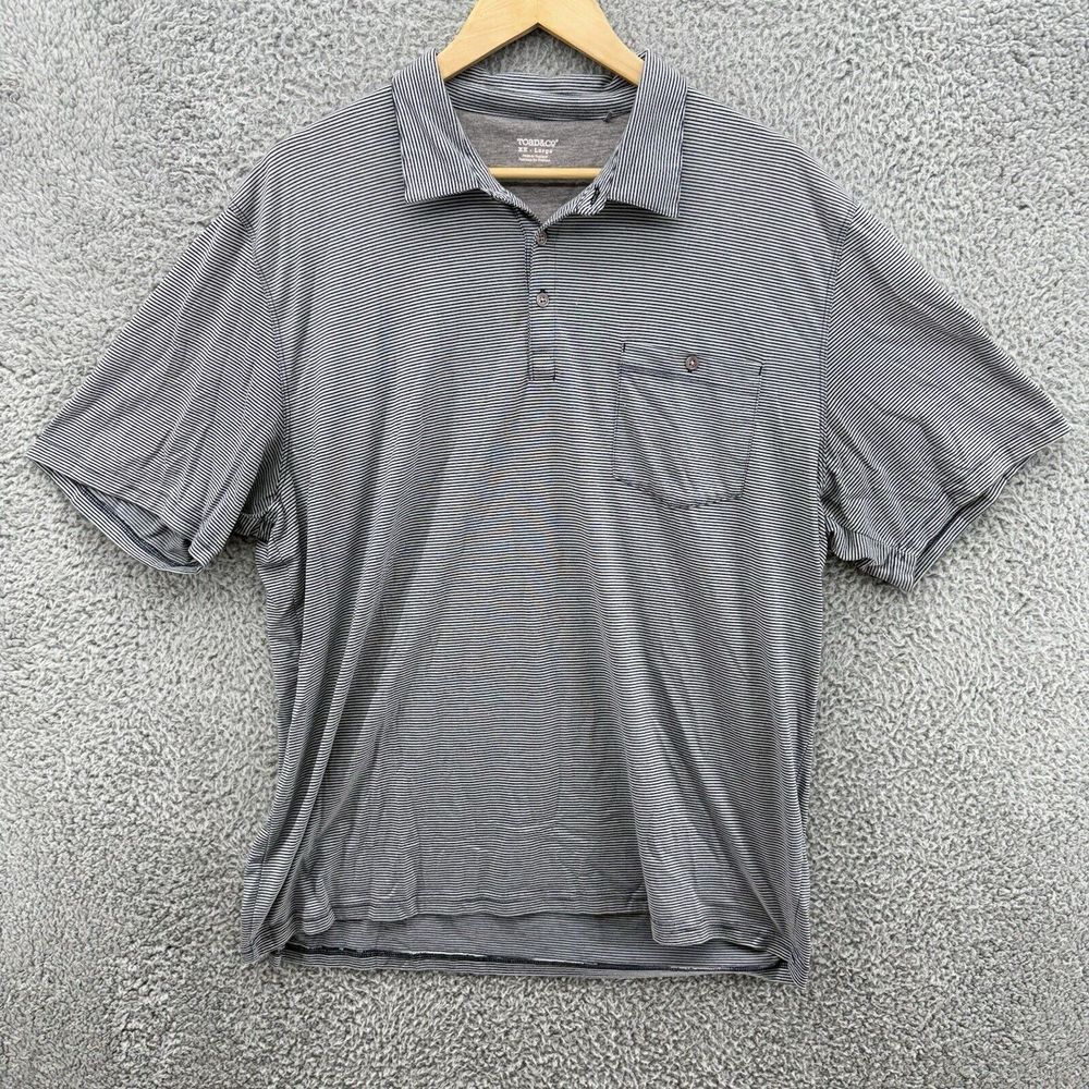 Toad & Co Shirt Mens XXL Gray Black Striped Golf Polo‎ Tennis Athleisure Preppy